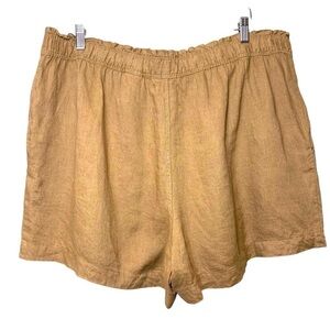 High Waisted Linen Shorts XXL Brown Tan Relax Fit Elastic Waist Pull on Bermuda